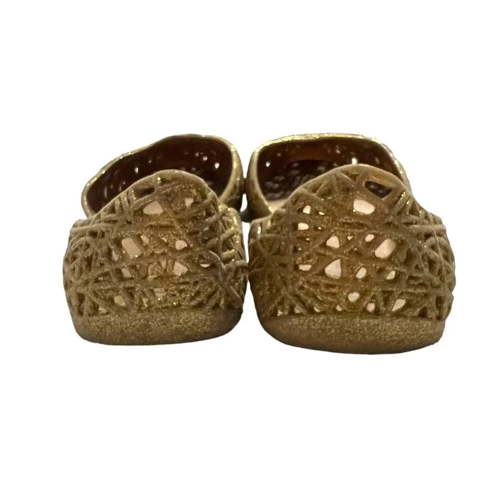 Mel Dreamed By Melissa + Campana Sz 2 Gold Glitter Zig Zag Flats